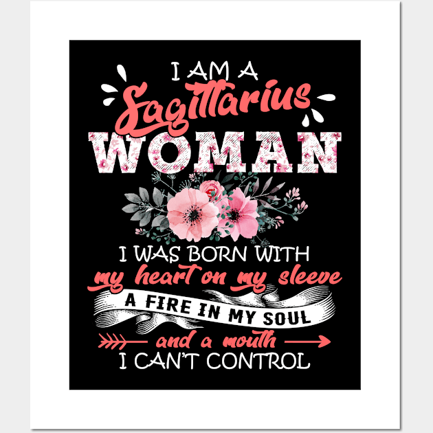 Sagittarius Woman I Was Born With My Heart on My Sleeve Floral Birthday Gift Wall Art by Tilida2012